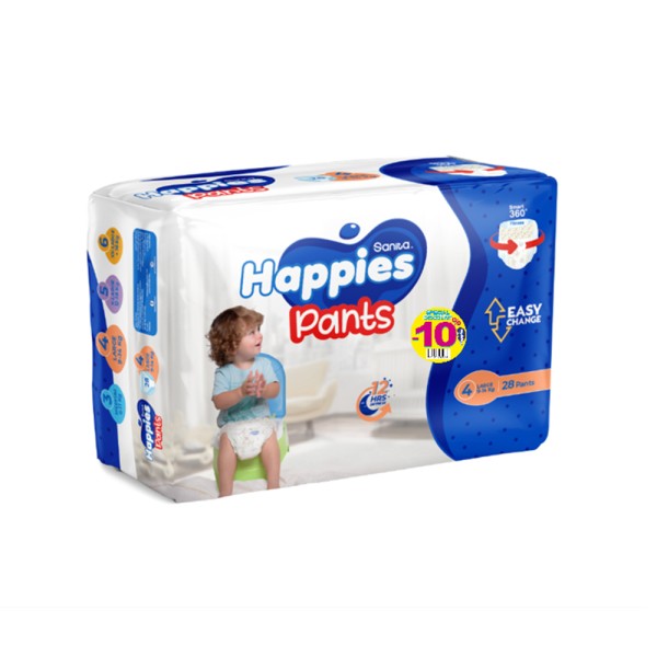 HAPPIES BABY PANTS DIAPERS LARGE 9-14KG S4 10PCUT