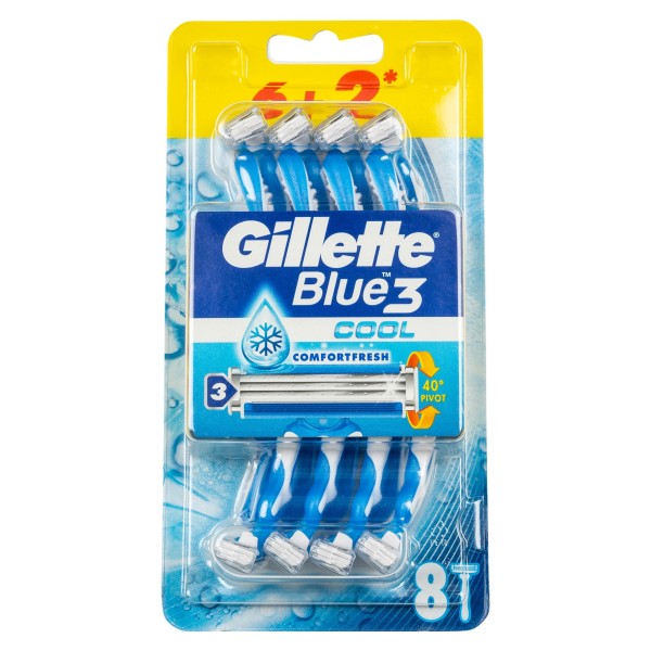 GILLETTE RAZOR DISPOSABLE COOL BLUE 3 6+2