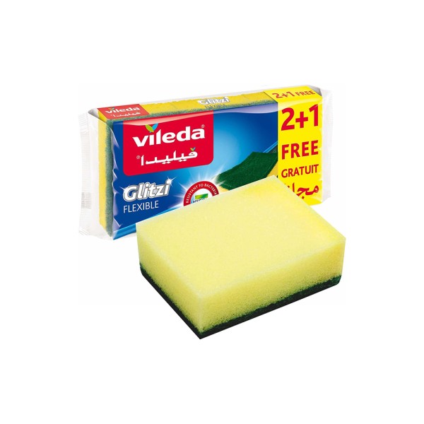 Vileda Glitzi Flexible Scourer Sponge Antibacterial Multi-purpose ...