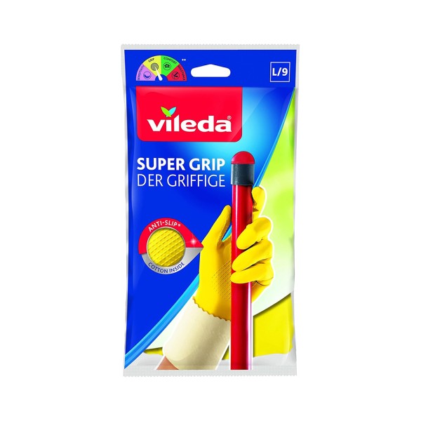 Vileda Super Grip Reusable Gloves L, Flexible, Waterproof Rubber L ...