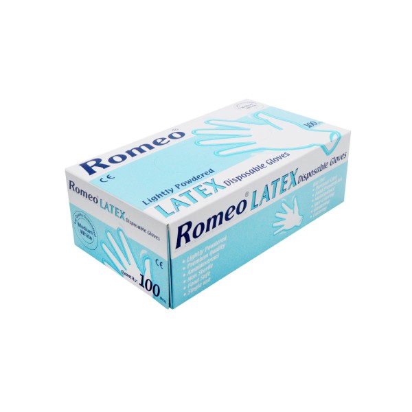 ROMEO LATEX DISPOSABLE GLOVES 100'S