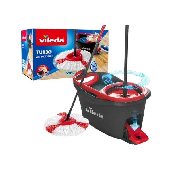 Vileda Turbo Rotating Mop Bucket Set with Foot Pedal Telescopic Ha ...