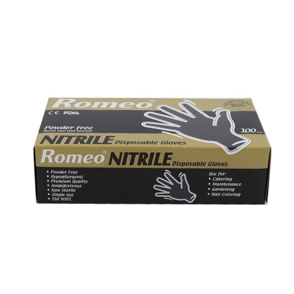 ROMEO GLOVES NITRILE BLACK PF 100'S