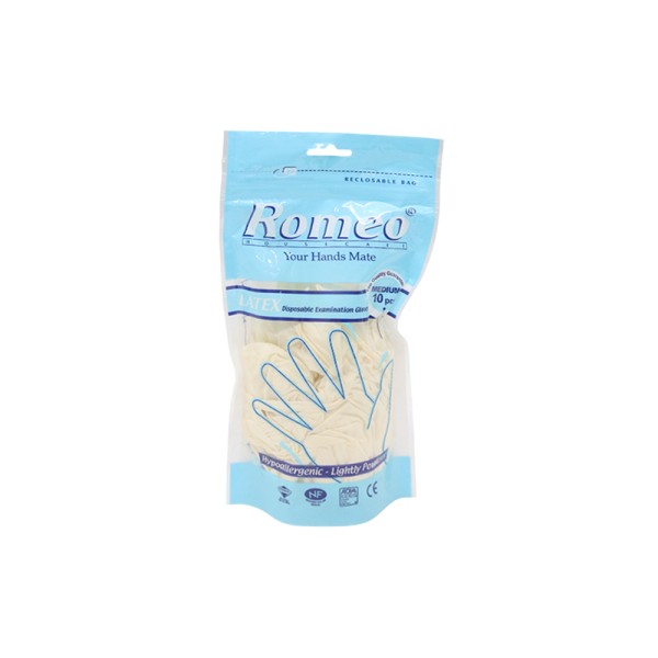 ROMEO DISPOSABLE LATEX GLOVES 10'S